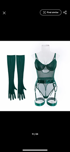 ‘TAINTED LOVE' GARTER BODYSUIT with GLOVES in FOREST GREEN