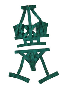 SIGNATURE 4-PIECE BONDAGE GARTER SET in GORGEOUS GREEN