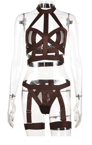 SIGNATURE 4-PIECE BONDAGE GARTER SET in COFFEE